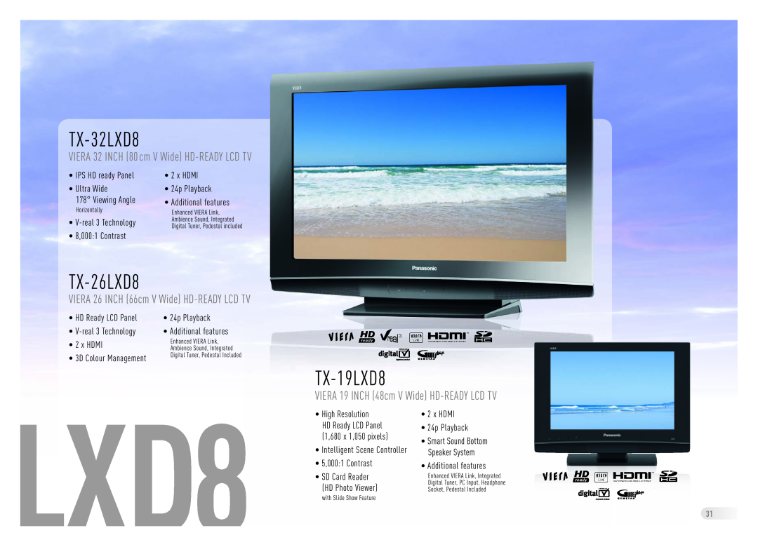 Panasonic Flat Screen TV manual TX-32LXD8, TX-26LXD8, TX-19LXD8, VIERA 19 INCH 48cm V Wide HD-READY LCD TV 