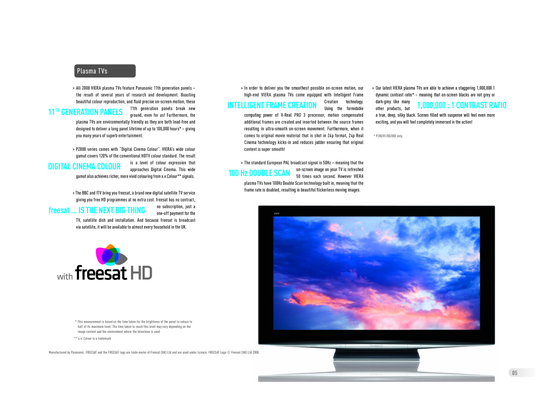 Panasonic Flat Screen TV manual Plasma TVs, 11TH GENERATION PANELS, Digital Cinema Colour, freesat … IS THE NEXT BIG THING 
