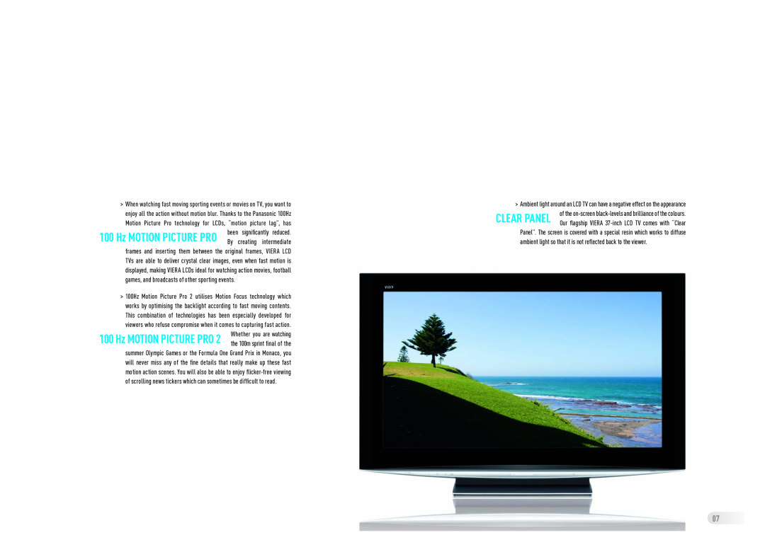 Panasonic Flat Screen TV manual ambient light so that it is not reﬂected back to the viewer 
