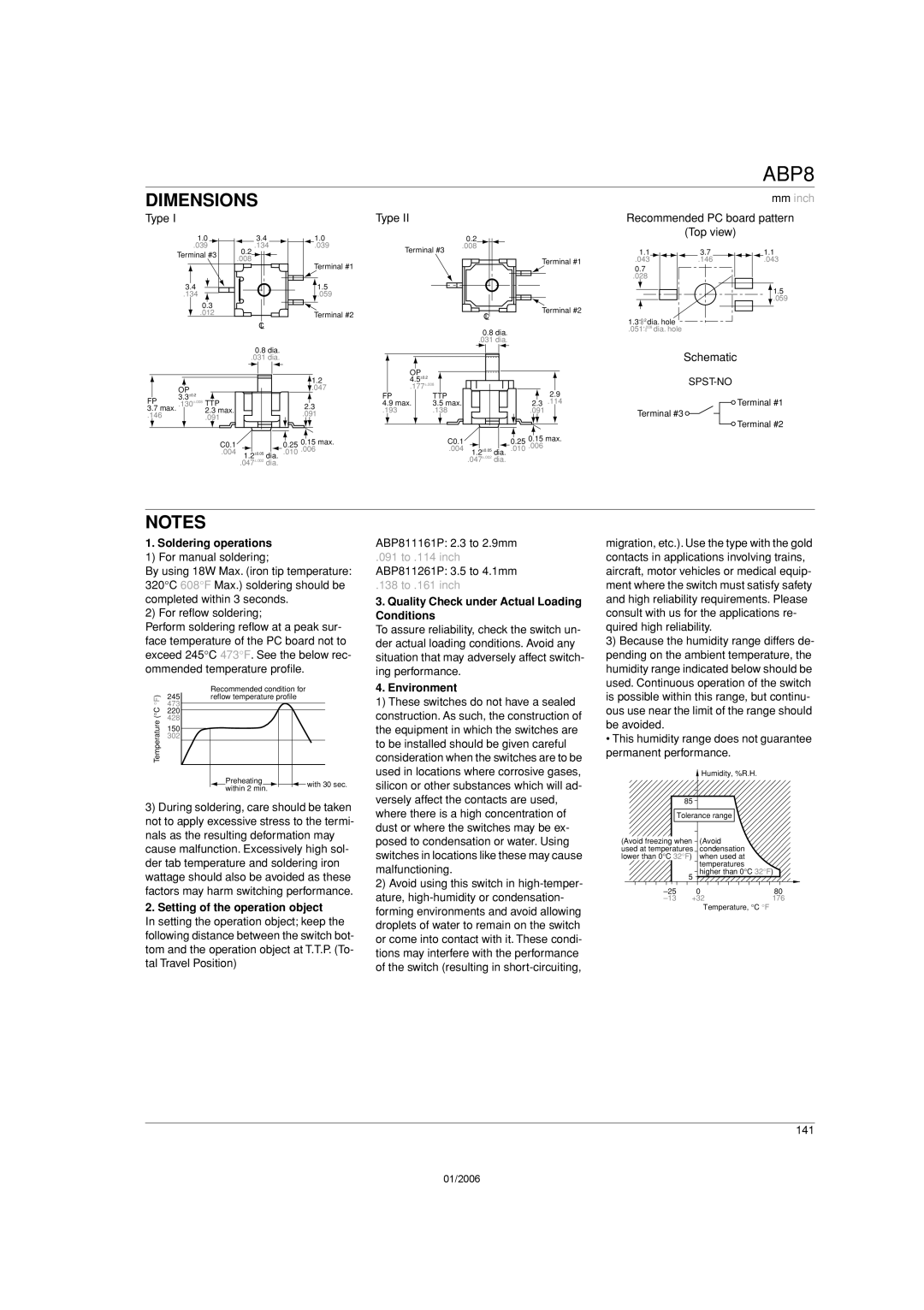 Panasonic FP (ABP8) specifications Dimensions, Soldering operations, Setting of the operation object, Environment 