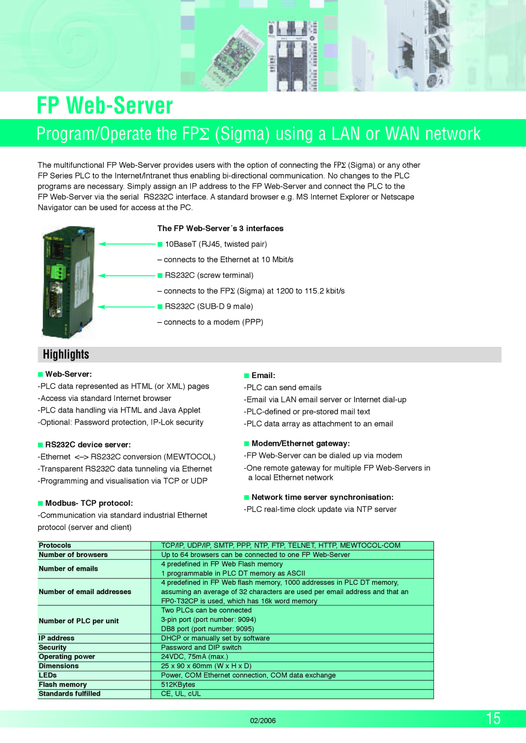 Panasonic FP (Sigma) manual FP Web-Server, Highlights 