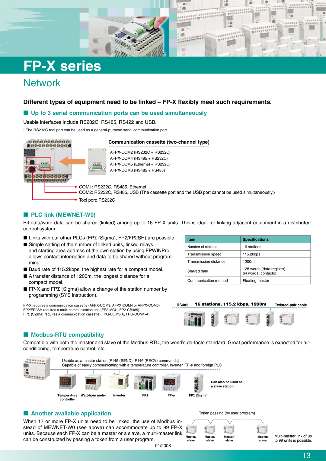 Panasonic FP-X Series manual Network,  PLC link MEWNET-W0,  Modbus-RTU compatibility,  Another available application 