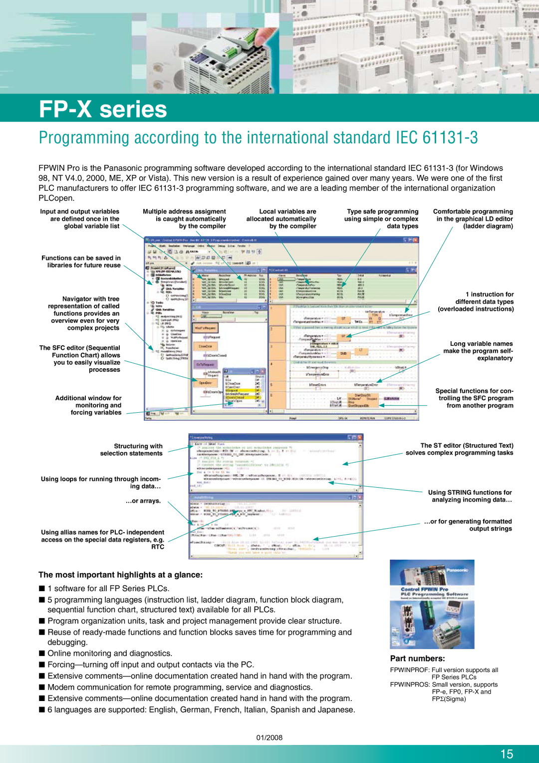 Panasonic FP-X Series manual Programming according to the international standard IEC, Most important highlights at a glance 