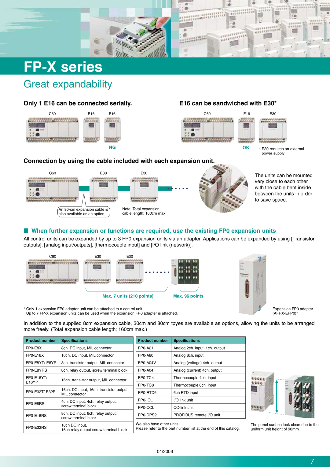 Panasonic FP-X Series manual Great expandability, Product number Specifications 