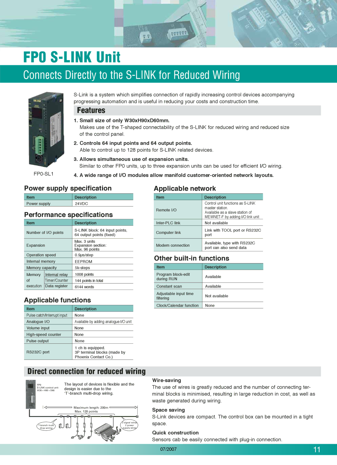 Panasonic C32P, FP0T32CP, FP0-C16T, E32RS, E32T FP0 S-LINK Unit, Connects Directly to the S-LINK for Reduced Wiring, Features 