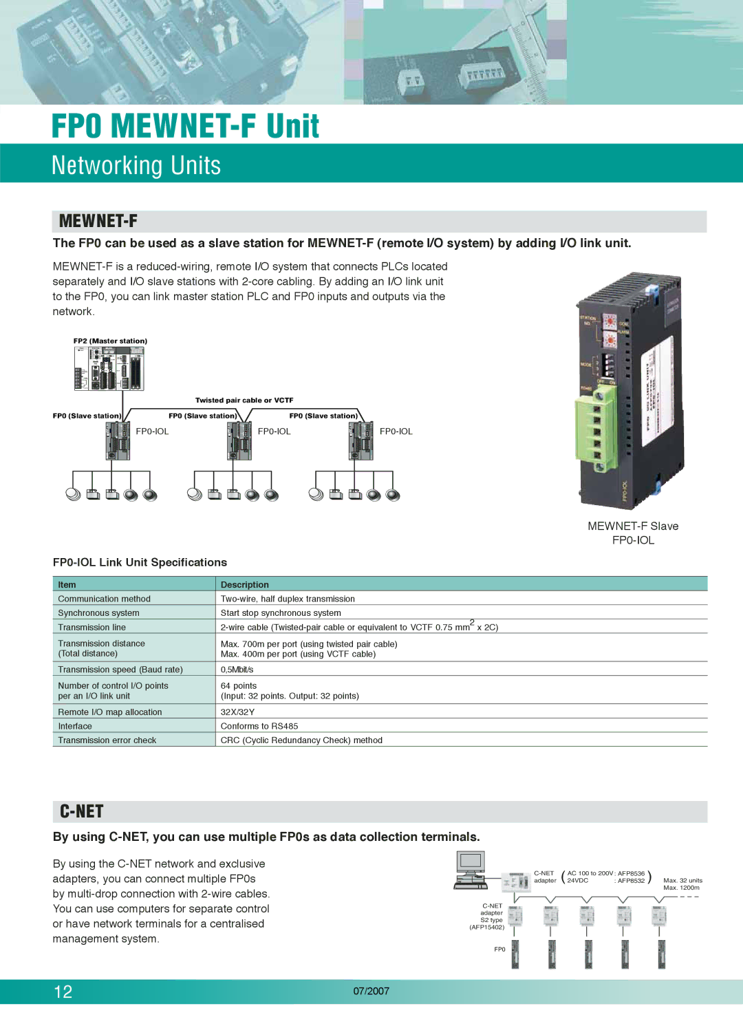 Panasonic C16P, FP0T32CP, FP0-C16T, E32RS, E32T, E32P FP0 MEWNET-F Unit, Ne tworking Units, FP0-IOL Link Unit Specifications 