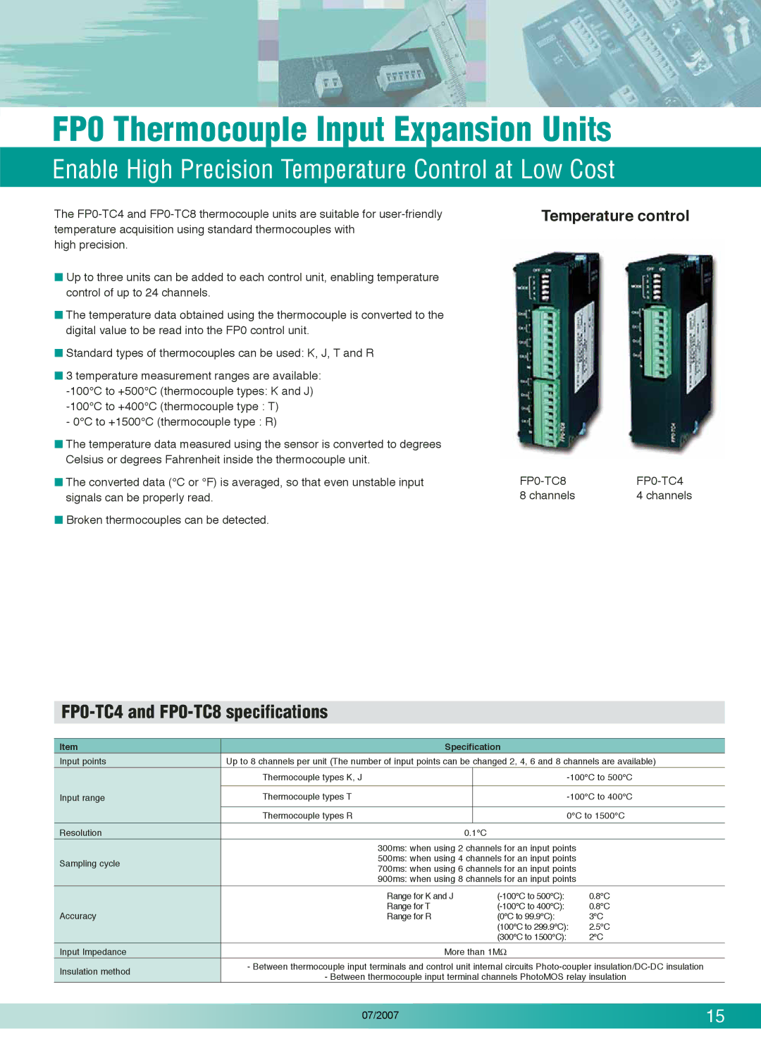 Panasonic C14RS, FP0T32CP FP0 Thermocouple Input Expansion Units, Enable High Precision Tempera ture Control a t Low Cost 