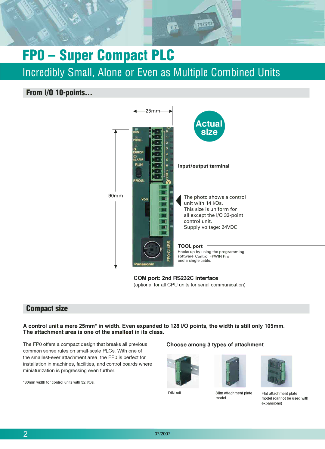 Panasonic E32RS, FP0T32CP, FP0-C16T, E32T, E32P FConP0trol FPWIN- SupPro er Compact PLC, From I/O 10-points…, Compact size 