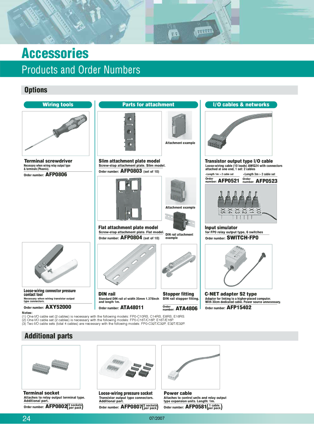 Panasonic E32T, FP0T32CP, FP0-C16T, E32RS, E32P, FP0-C10RS, E16T, T32CT, E16P, E16RS, C32CT Accessories, Options, Additional parts 