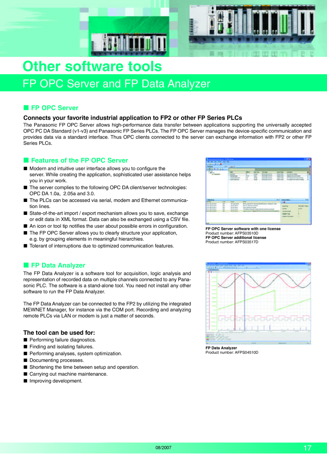 Panasonic FP2SH Other software tools, FP OPC Server and FP Data Analyzer,  FP OPC Server,  Features of the FP OPC Server 