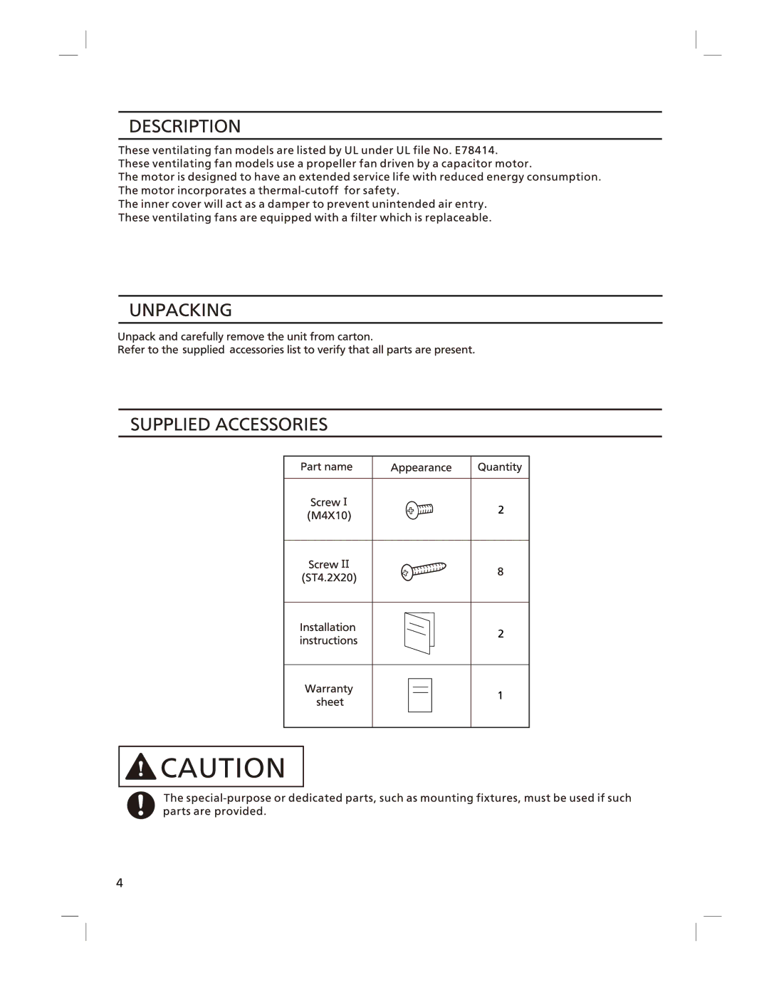 Panasonic FV-01WS2, FV-04WS2 manual 