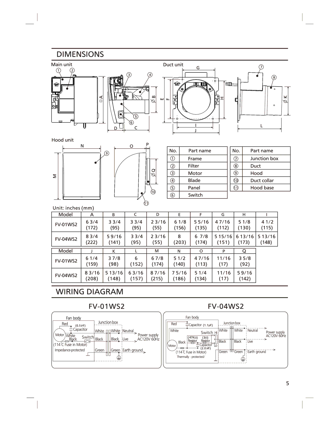 Panasonic FV-04WS2, FV-01WS2 manual 