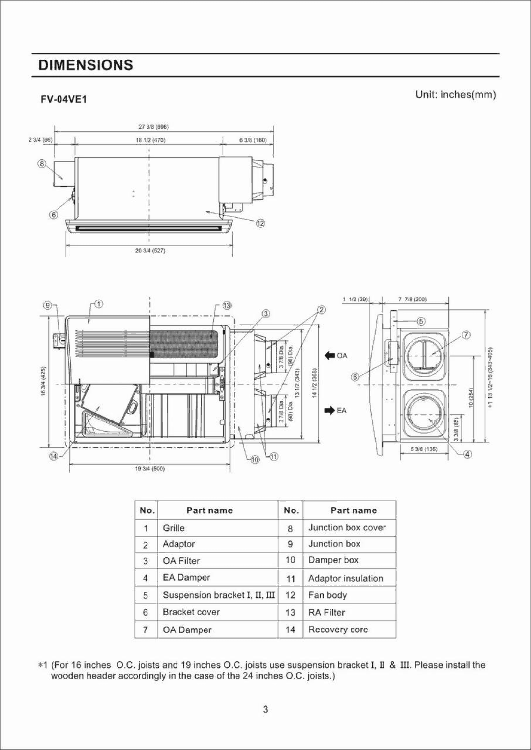 Panasonic FV-04VE1 manual 