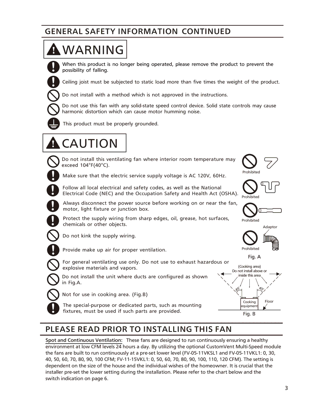 Panasonic FV-05-11VKSL1, FV-05-11VKL1, FV-11-15VKL1 Please Read Prior to Installing this FAN, Fig. B 