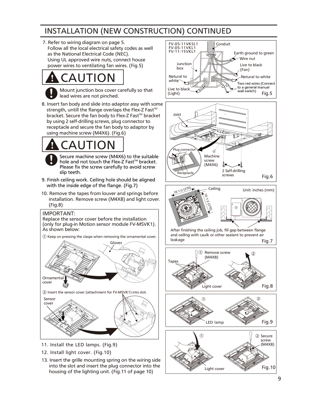 Panasonic FV-05-11VKSL1, FV-05-11VKL1, FV-11-15VKL1 installation instructions Gloves Ornamental cover 