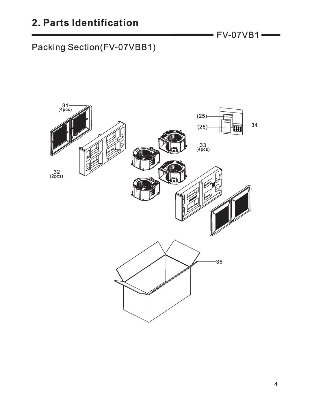 Panasonic service manual FV-07VB1 Packing SectionFV-07VBB1, Parts Identification, 4pcs, 2pcs 