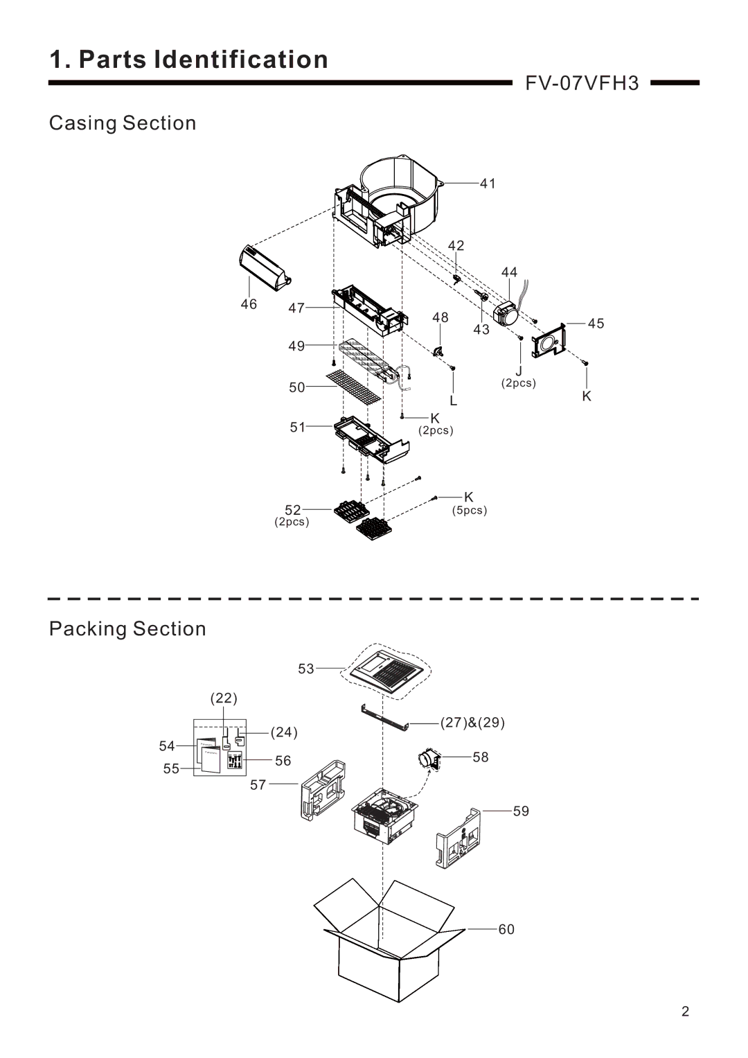 Panasonic FV-07VFH3 service manual Casing Section, Packing Section 