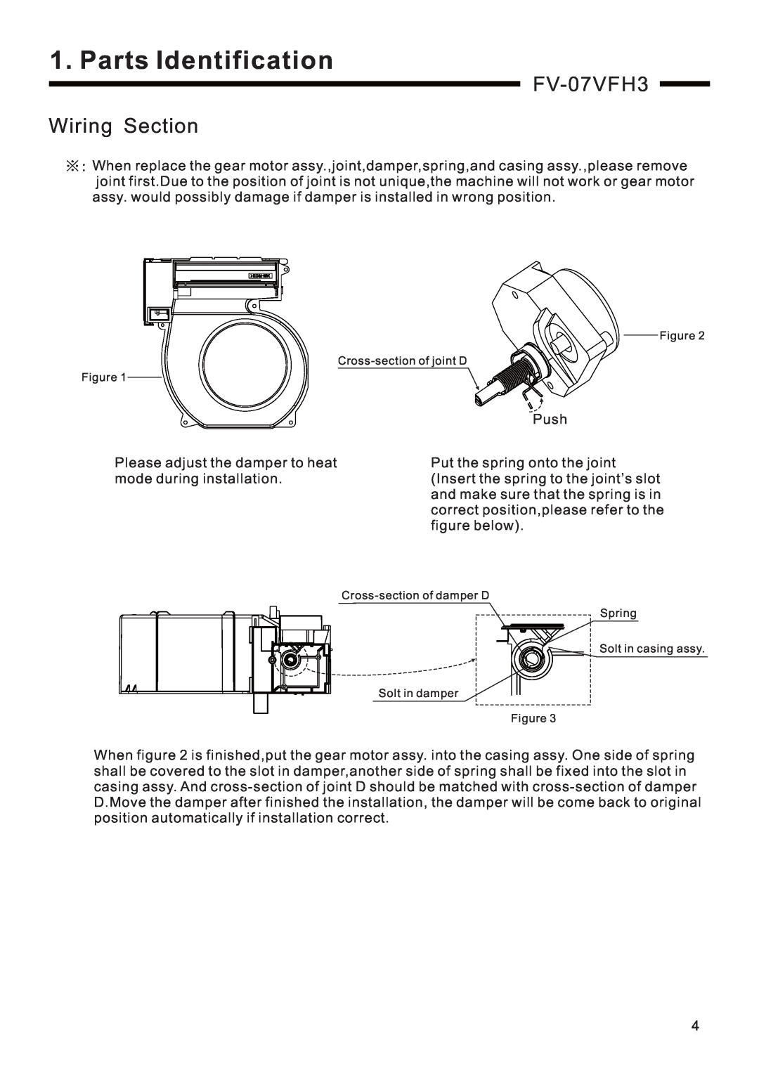 Panasonic service manual Parts Identification, FV-07VFH3 Wiring Section, Push 