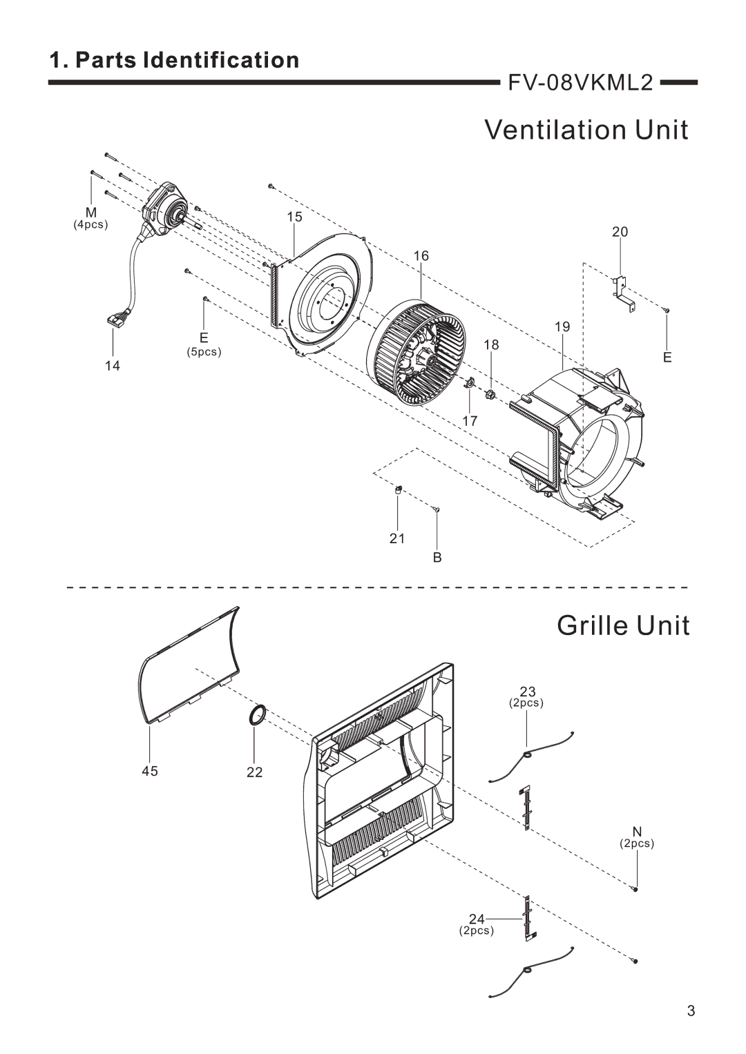 Panasonic FV-08VKSL2, FV-08VKML2 service manual Ventilation Unit Grille Unit 