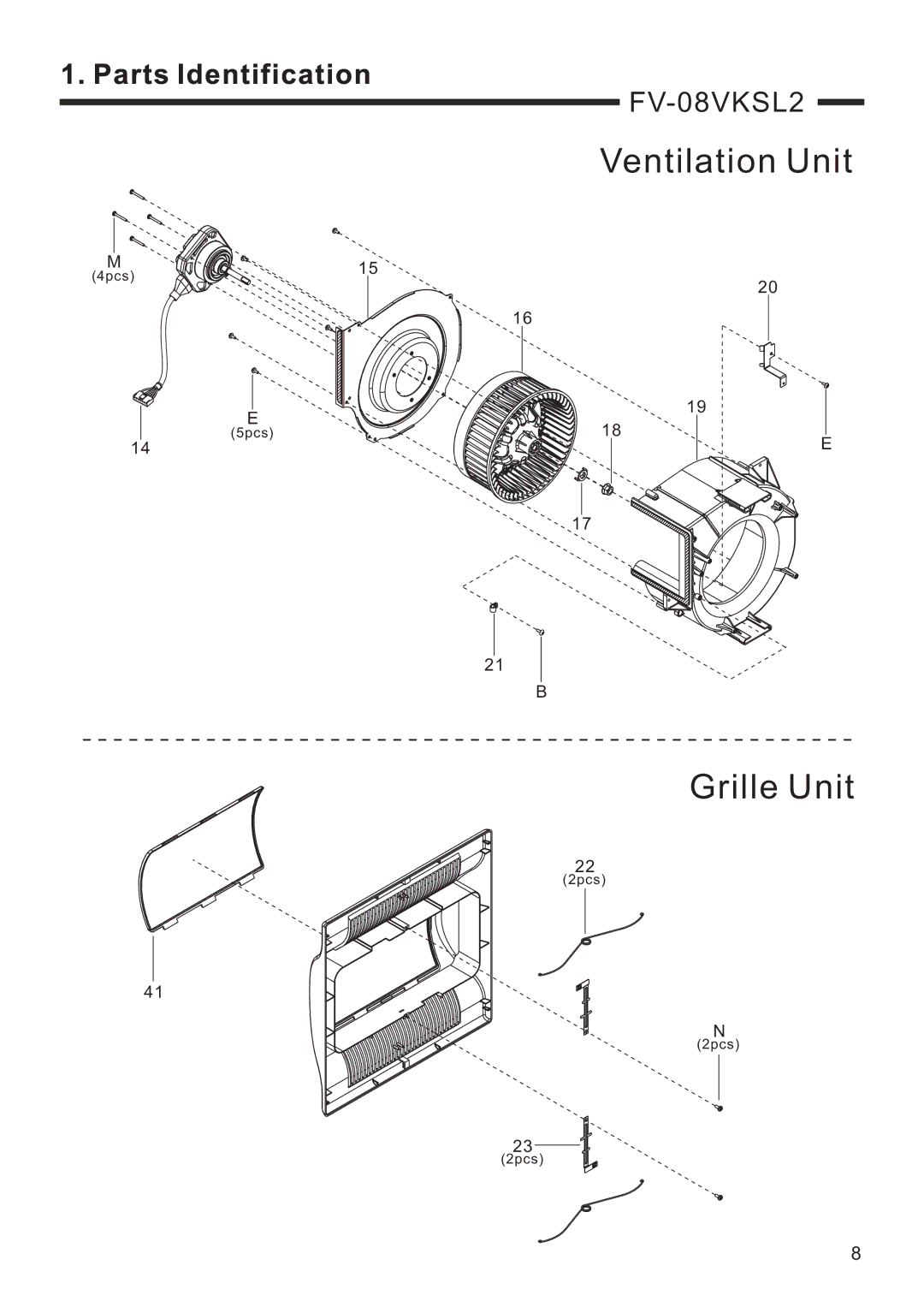 Panasonic FV-08VKML2, FV-08VKSL2 service manual 4pcs 5pcs 