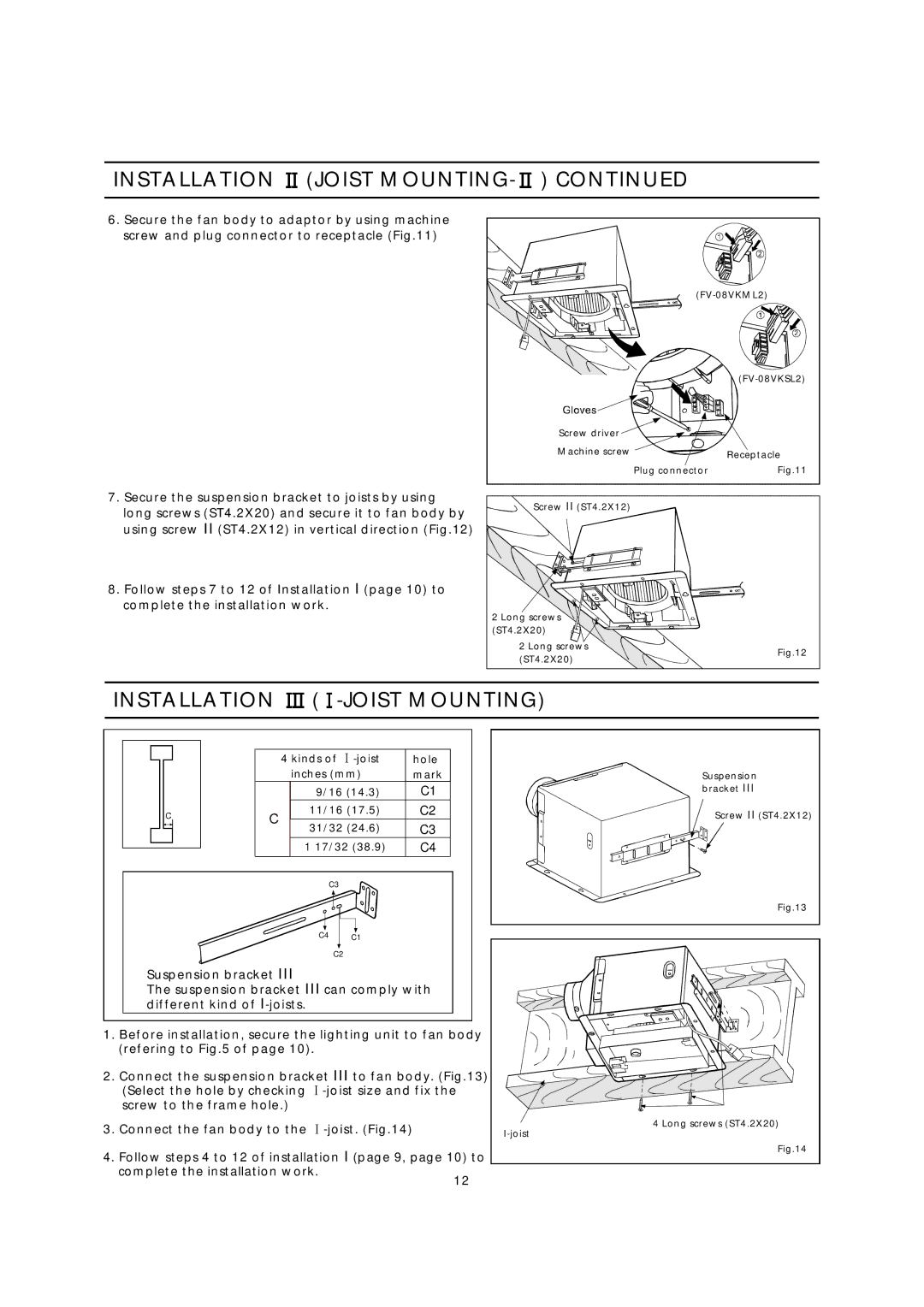 Panasonic FV-08VKSL2, FV-08VKML2 installation instructions Installation -JOIST Mounting 