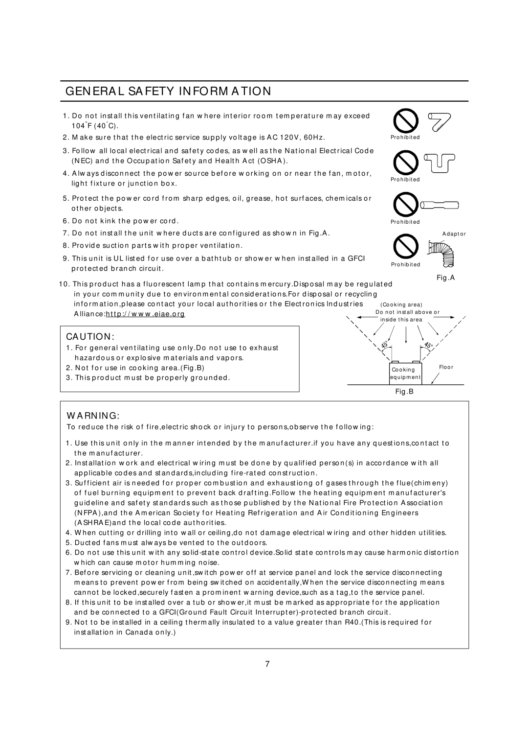 Panasonic FV-08VKML2, FV-08VKSL2 installation instructions General Safety Information 