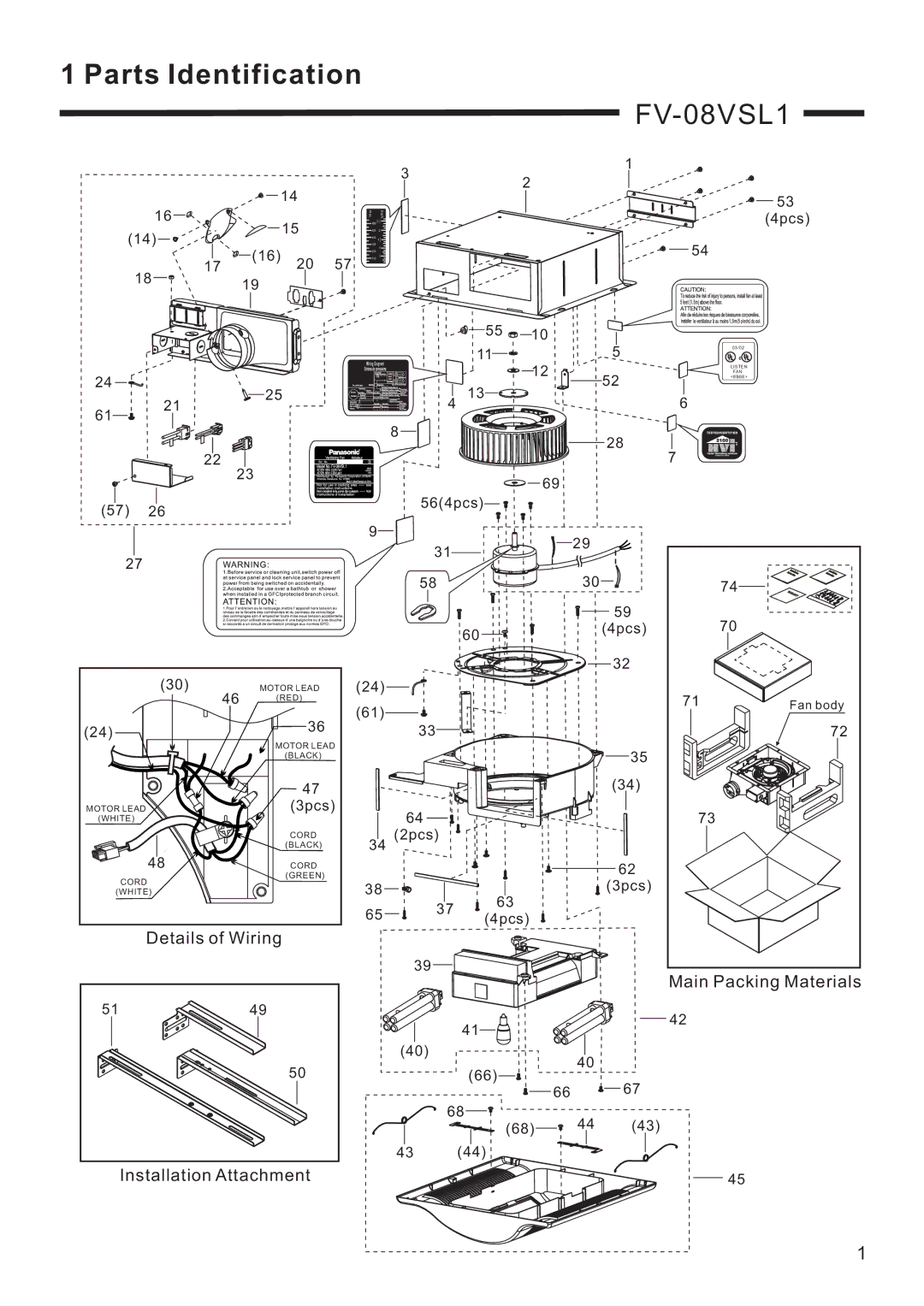 Panasonic FV-08VSL1 service manual Parts Identification 