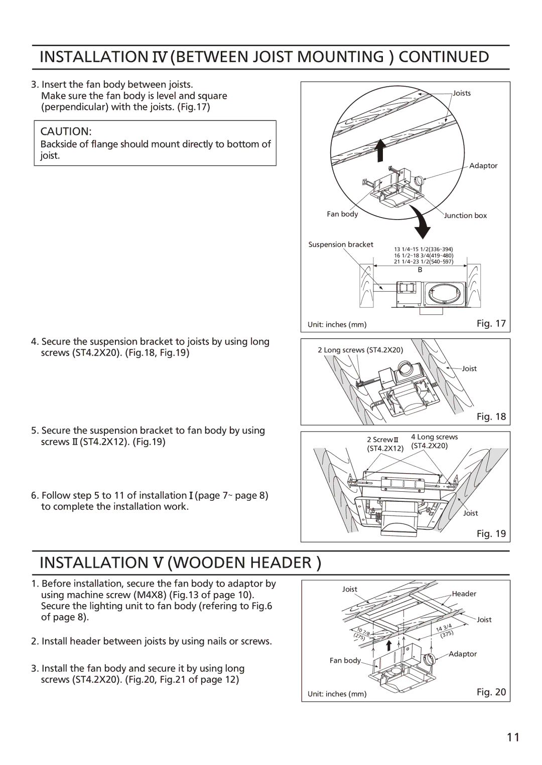 Panasonic FV-08vsl2 installation instructions Installation Wooden Header 