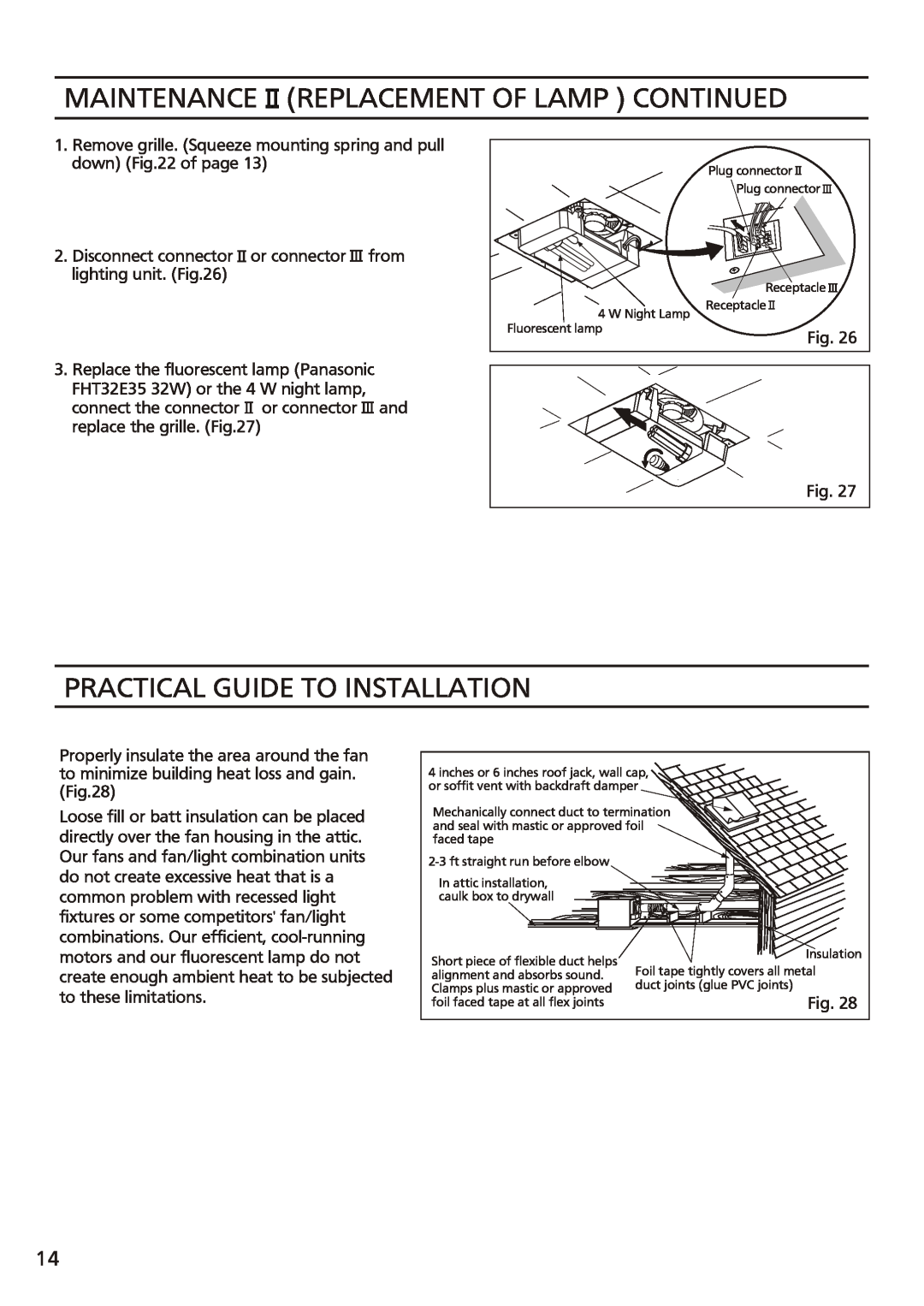 Panasonic FV-08vsl2 installation instructions Maintenance Replacement Of Lamp Continued, Practical Guide To Installation 