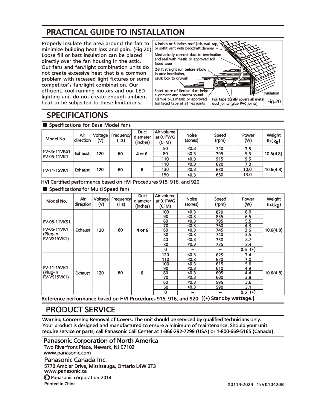 Panasonic FV-11-15VK1, FV-05-11VKS1, FV-05-11VK1 dimensions Practical Guide To Installation, Specifications 