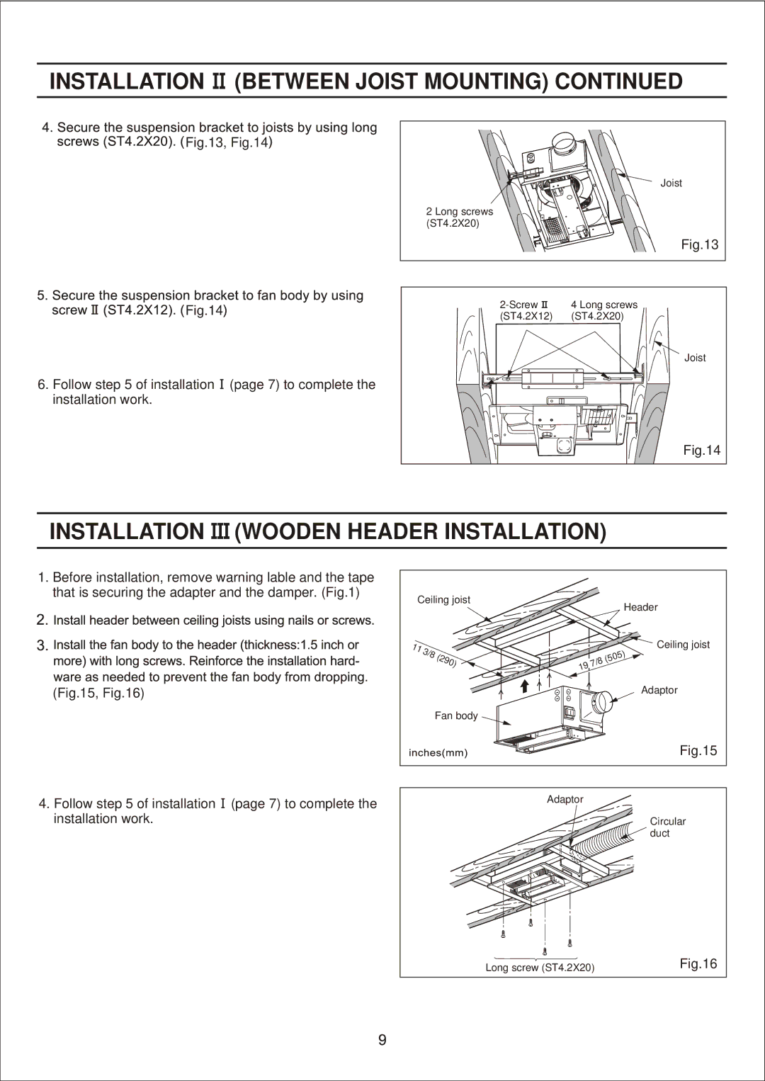 Panasonic FV-11VHL2, FV-11VH2 manual Installation Wooden Header Installation 