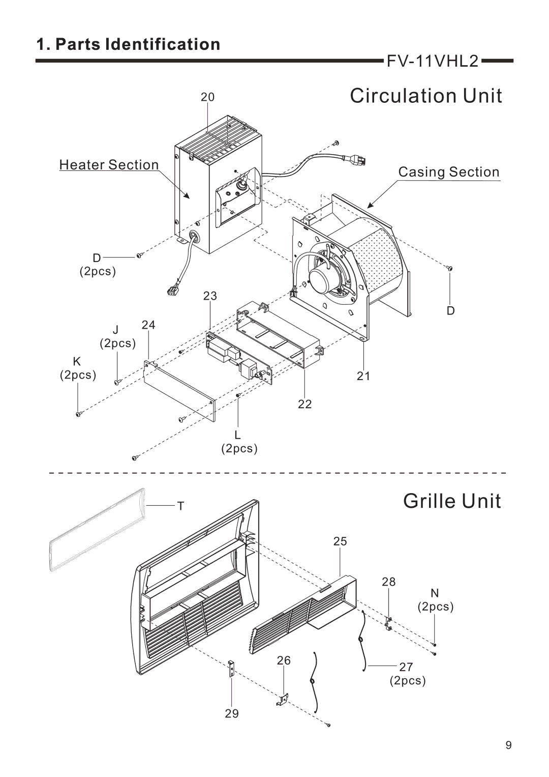 Panasonic FV-11VH2, FV-11VHL2 service manual Heater Section Casing Section 