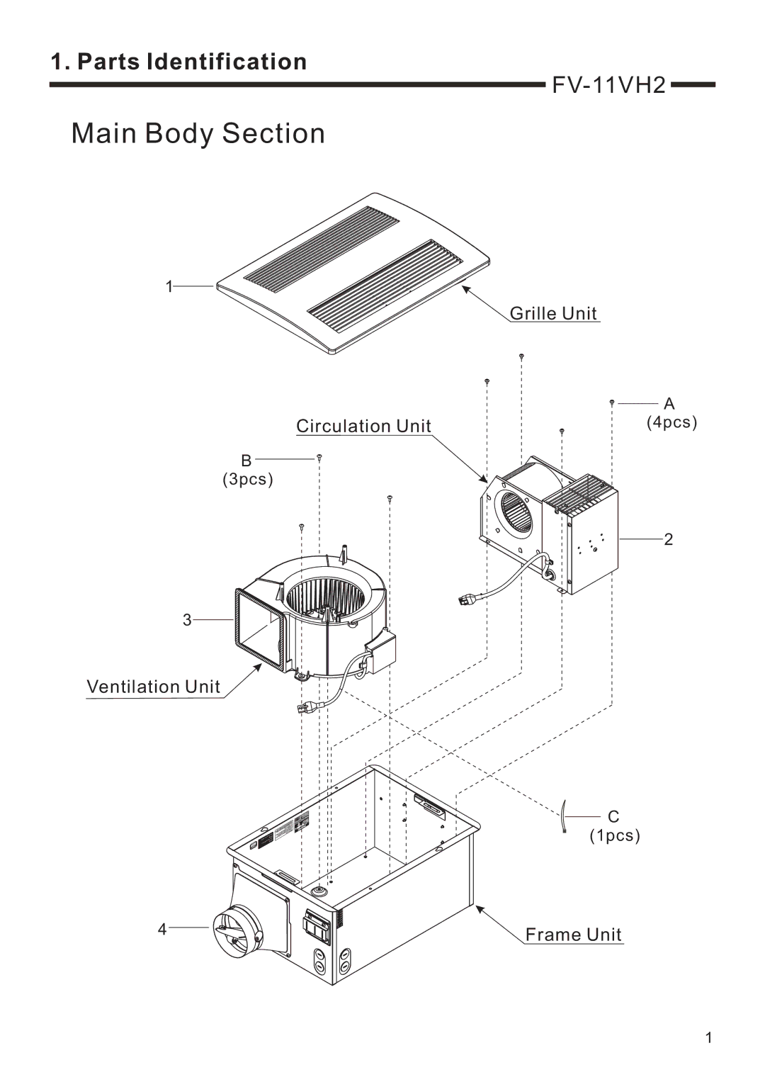 Panasonic FV-11VH2, FV-11VHL2 service manual Main Body Section 