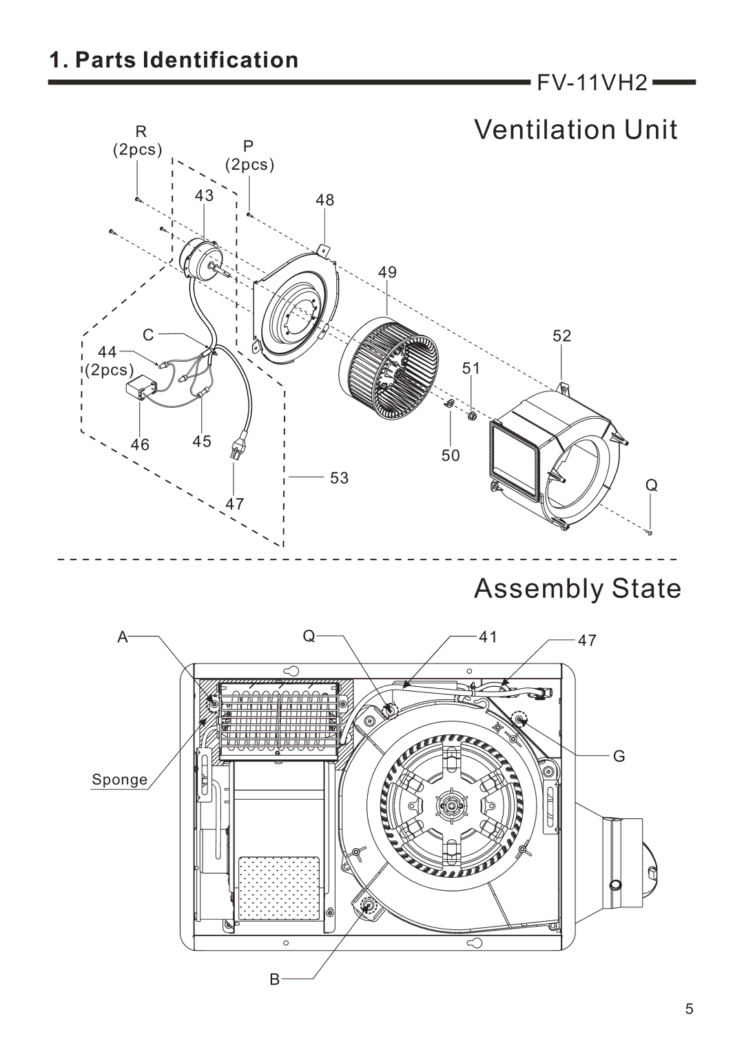 Panasonic FV-11VH2, FV-11VHL2 service manual Ventilation Unit 