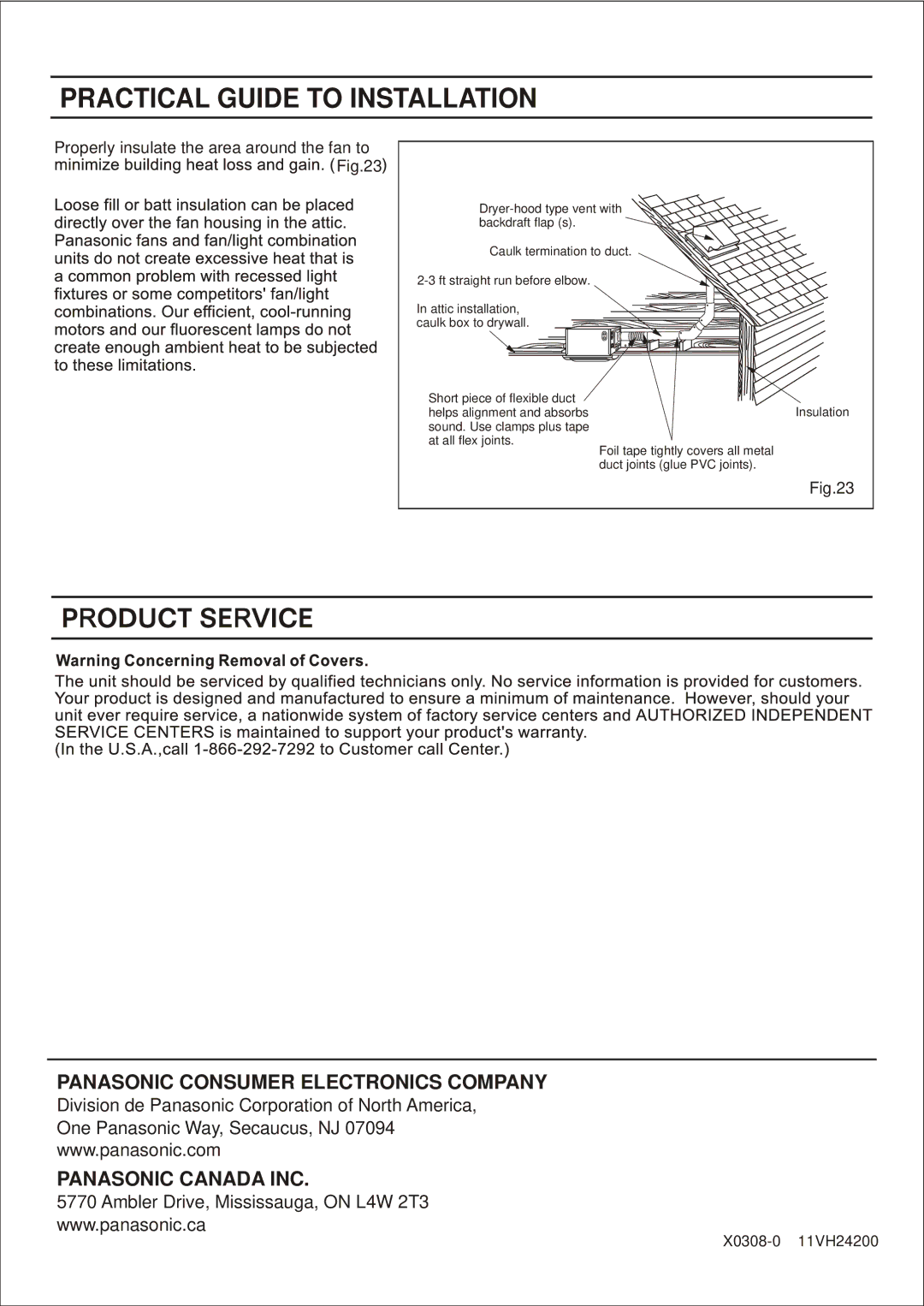 Panasonic FV-11VH2, FV-11VHL2 manual Practical Guide to Installation, Properly insulate the area around the fan to 