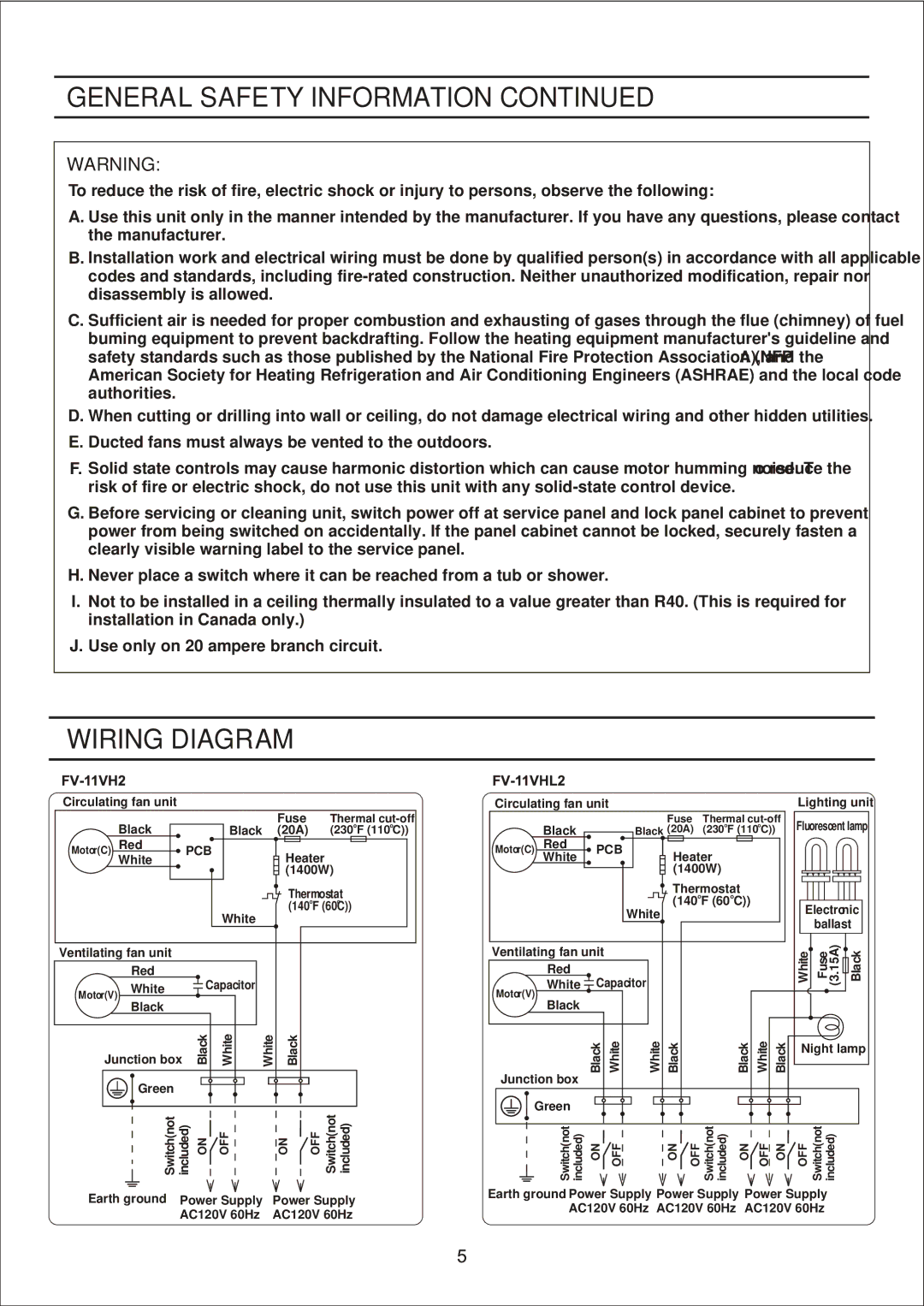 Panasonic FV-11VHL2, FV-11VH2 manual Wiring Diagram, Pcb 