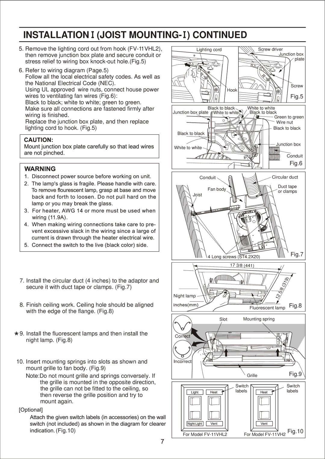 Panasonic FV-11VHL2, FV-11VH2 manual White to white Junction box Conduit Circular duct Fan body 