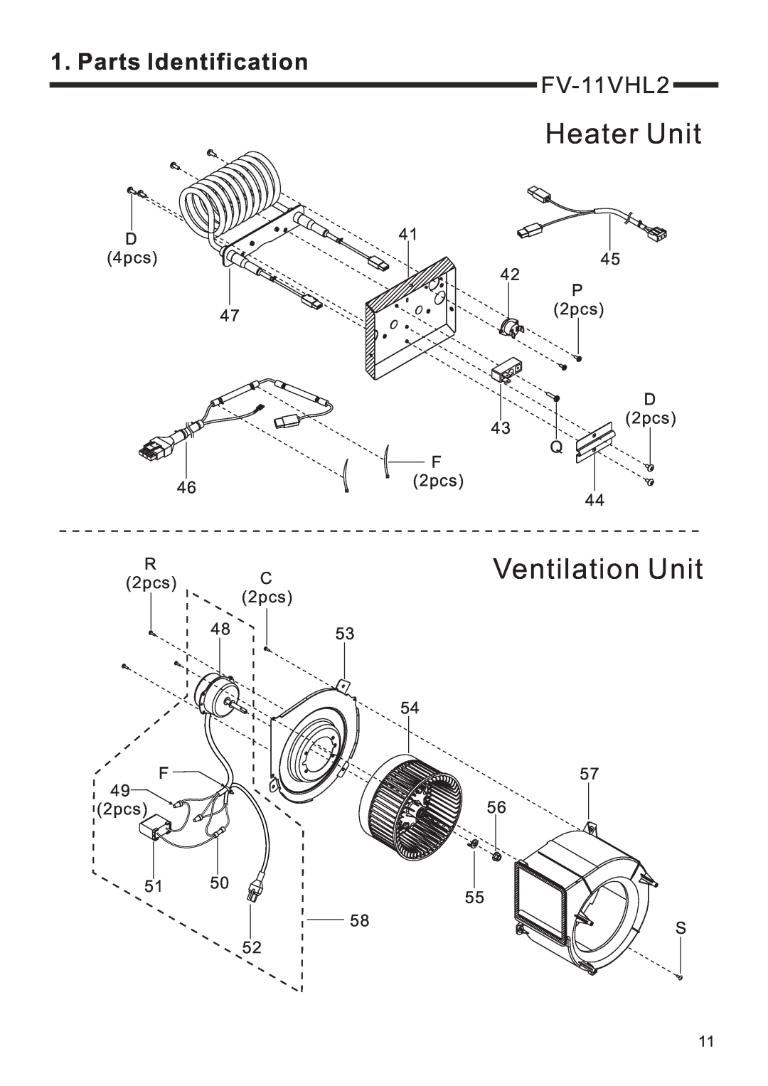 Panasonic FV-11VH2 service manual Heater Unit, Ventilation Unit, FV-11VHL2, 4pcs, 2pcs 
