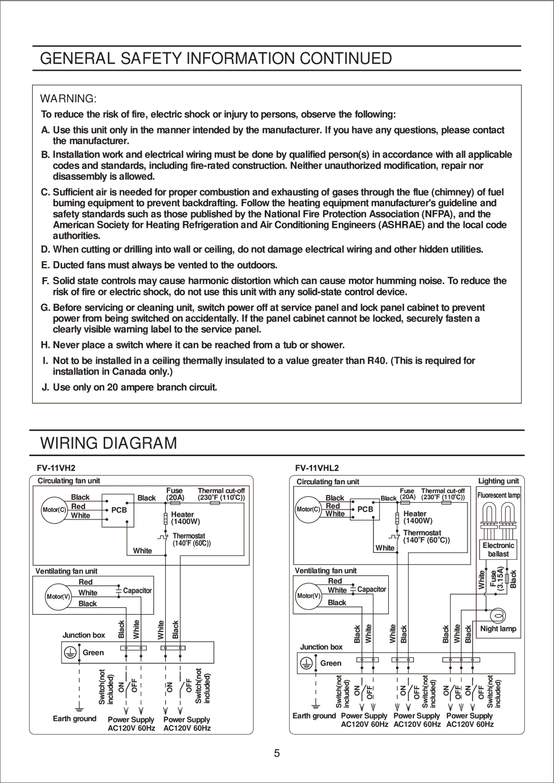 Panasonic FV-11VH2 manual Wiring Diagram, Pcb 