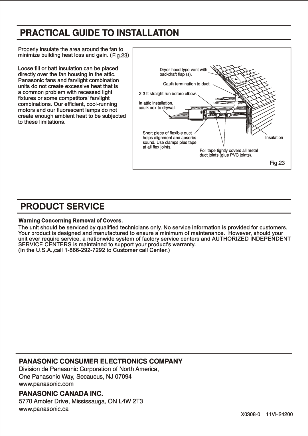 Panasonic FV-11VH2 manual Practical Guide To Installation, Division de Panasonic Corporation of North America 