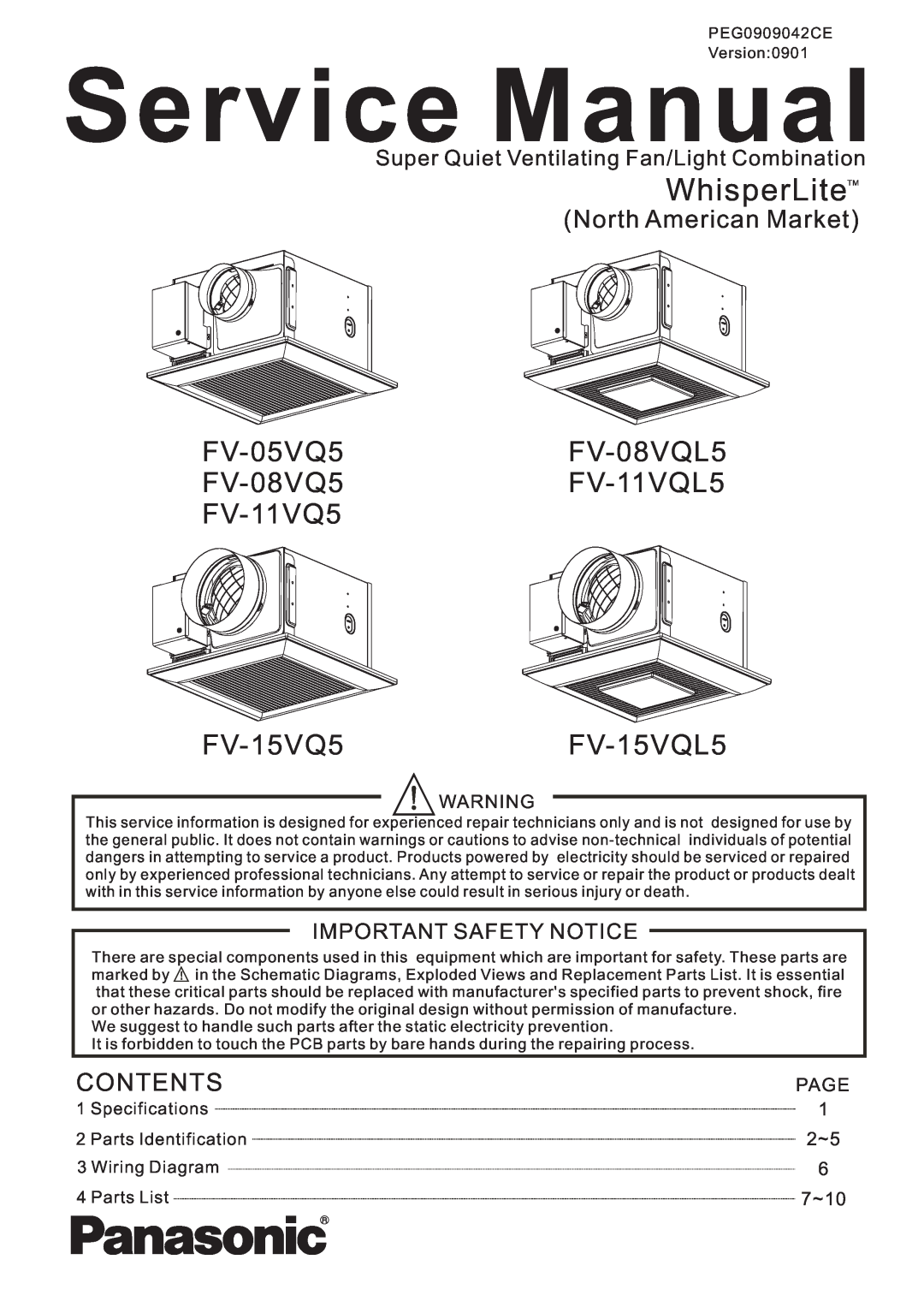 Panasonic FV-15VQ5, FV-11VQ5, FV-08VQ5, FV-05VQ5 manual 