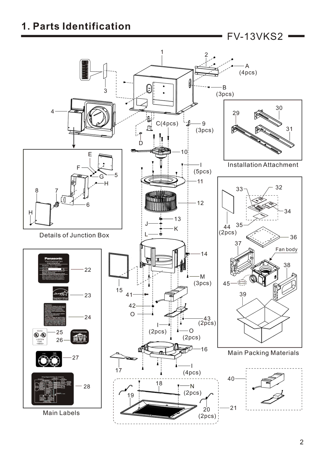 Panasonic FV-13VKM2 service manual FV-13VKS2 