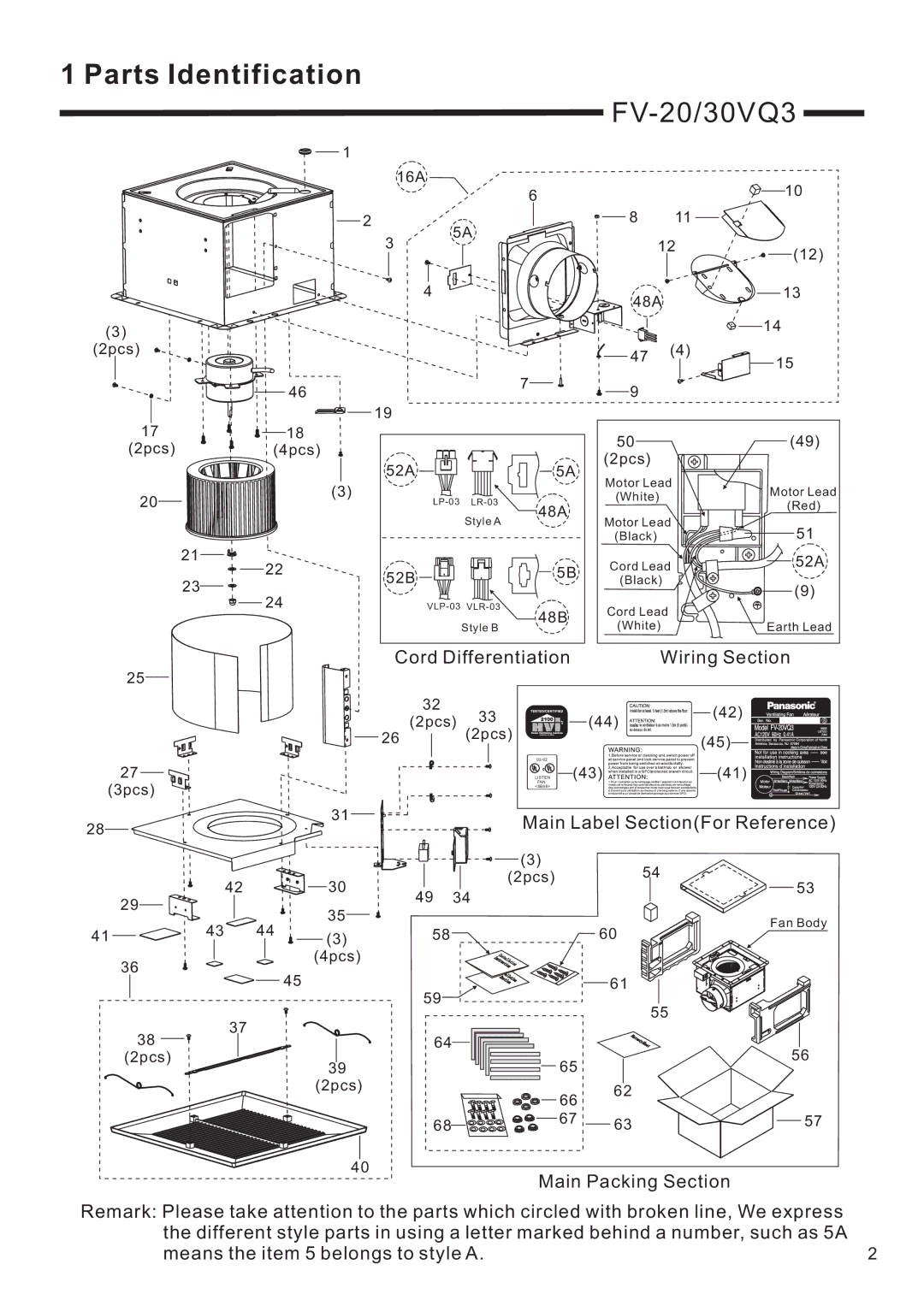 Panasonic FV-20/30/40VQ3, FV-15VQ3 service manual FV-20/30VQ3 