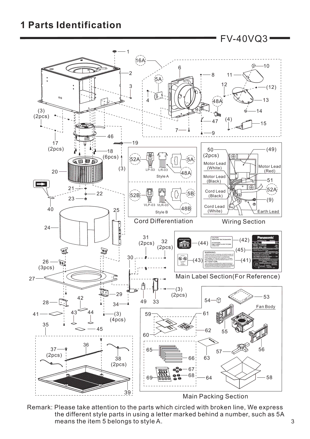 Panasonic FV-15VQ3, FV-20/30/40VQ3 service manual FV-40VQ3 