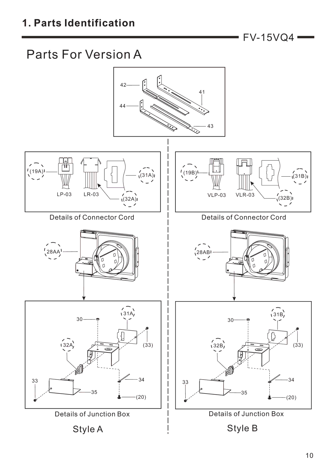 Panasonic FV-05VQ3, FV-15VQ4, FV-11VQ3, FV-08VQ3 service manual Parts For Version a 