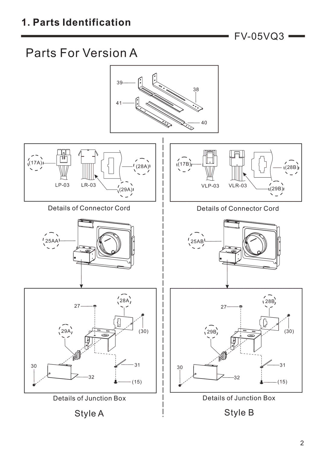 Panasonic FV-05VQ3, FV-15VQ4, FV-11VQ3, FV-08VQ3 service manual Parts For Version a 