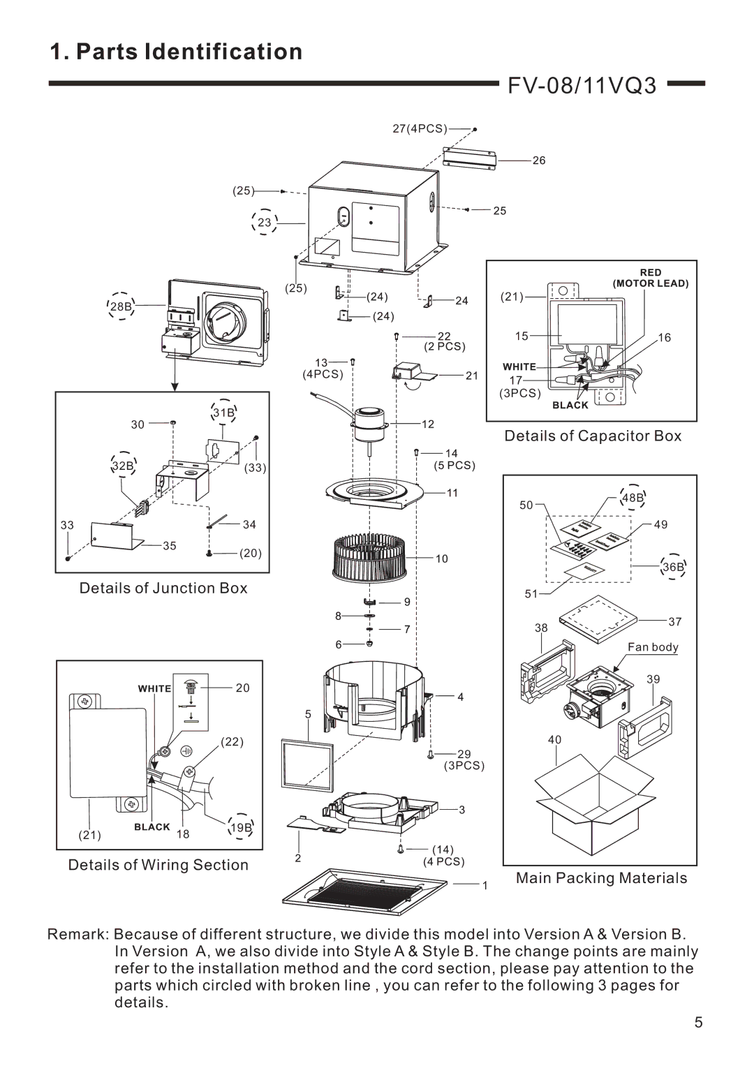 Panasonic FV-08VQ3, FV-15VQ4, FV-11VQ3, FV-05VQ3 service manual FV-08/11VQ3 