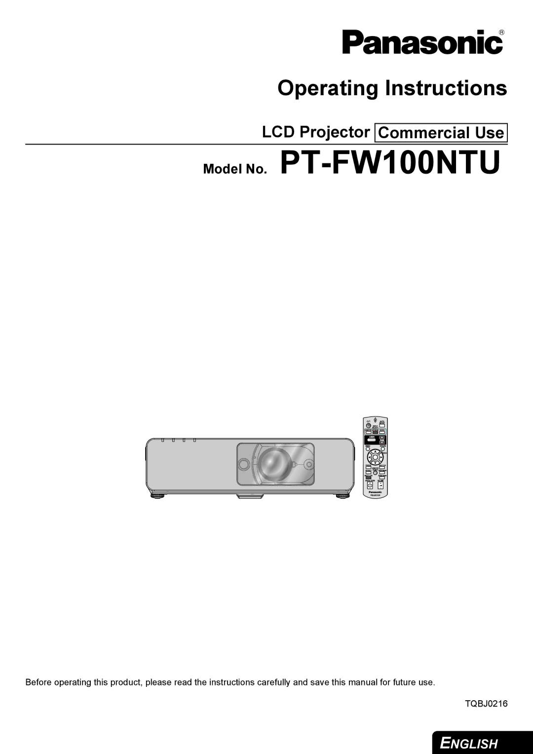 Panasonic manual Model No. PT-FW100NTU 