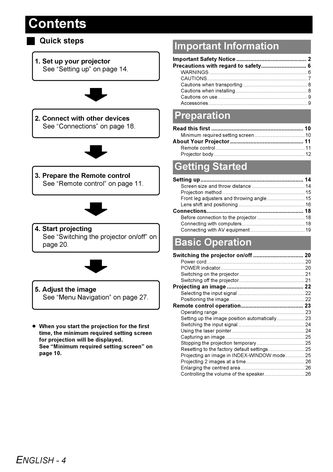 Panasonic FW100NTU manual Contents 