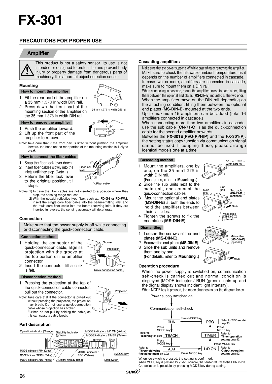 Panasonic FX-301 manual Precautions for Proper USE, Amplifier 